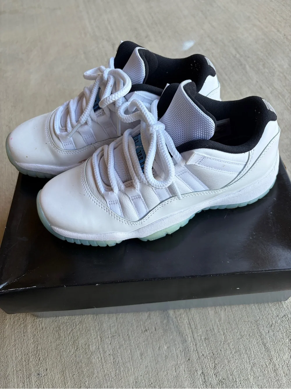 Jordan Kids White and Black Low-Top Sneakers with Light Blue Accents